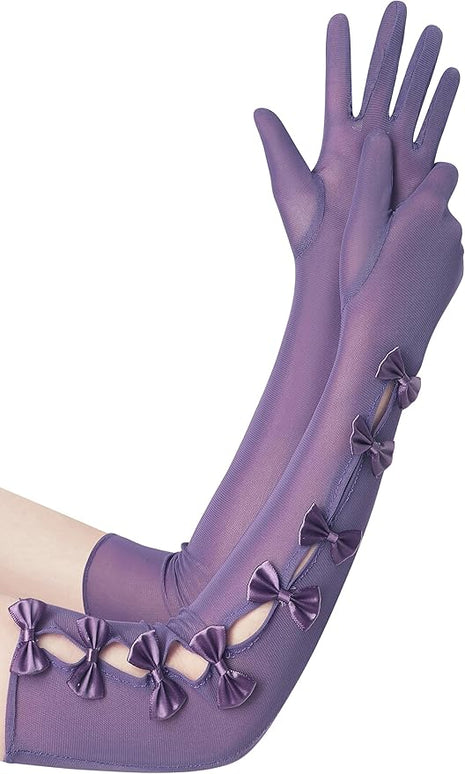 BABEYOND Lace Gloves for Women - Princess Gloves Long Stretchy Bow Mesh Tulle Sheer for Costume Opera Party