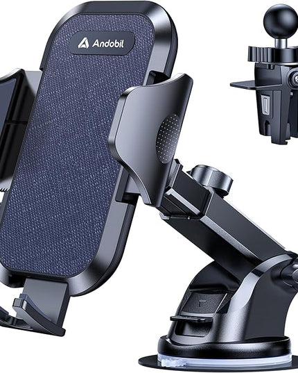 andobil Car Phone Holder Mount (Strong Suction&Bumpy Road Stable) Phone Holders for Your Car, Cell Phone Car Mount for Windshield Dash Vent Truck Cradle Stand for iPhone 17 16 15 14 Pro Max, Blue