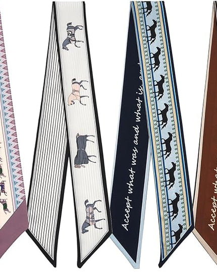 4 Pack Purse Scarf Handbags Skinny Twill Hair Scarves Narrow Neck Scarf Band Women Fashion Accessories Bag Charms