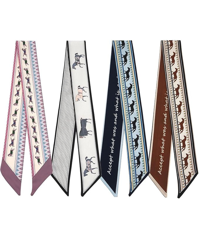 4 Pack Purse Scarf Handbags Skinny Twill Hair Scarves Narrow Neck Scarf Band Women Fashion Accessories Bag Charms