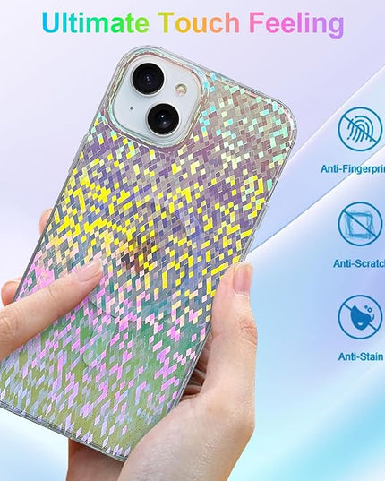 Glitter Case for iPhone 15 Case for Women Girls [ Compatible with Magsafe ] Clear Cute Girly Aesthetic Colorful Iridescent Rainbow Sparkly Sparkle Bling Magnetic Protective Phone Cover