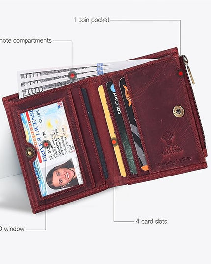 Oak Leathers Wallet For Women Full Grain Leather - Small RFID Coin Purse Credit Card & ID Holder for Ladies,Bifold Wallets for Teenager | Small, RFID, Coin Purse, for Ladies, for Teenager