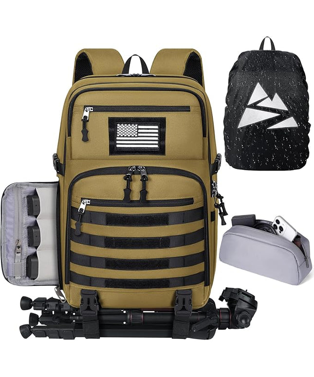 SDYSM Camera Backpack Bag Professional for DSLR/SLR Mirrorless Camera Waterproof 15.6 inch Tactical Camera Bags for Photographers with Rain Cover, Tripod Holder, Small Bag Photography Backpack Case