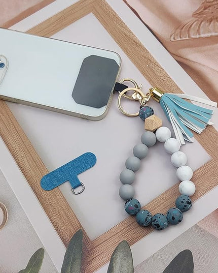 Phone Lanyard Silicone Beaded Phone Wrist Strap Cute Elastic Cell Phone Wristlet Chain Bracelet with 2 Tether Tab