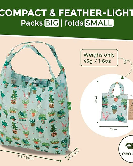 ECO CHIC Foldable Reusable Grocery Bags - Lightweight, Recycled & Reusable Shopping Bag - Waterproof Packable Tote
