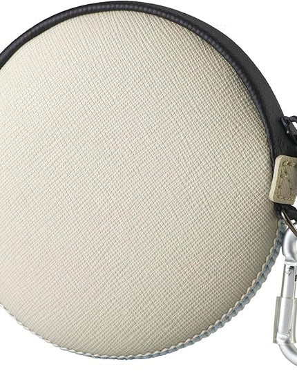 OneJoy Mini Round Coin Purse with Clip on, Lightweight Waterproof Zipper Pouch for Earbuds, Keys, Coins, Compact Travel Storage Case for Women & Men, Xmas Gift [ GreyBeige ]