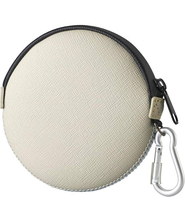 OneJoy Mini Round Coin Purse with Clip on, Lightweight Waterproof Zipper Pouch for Earbuds, Keys, Coins, Compact Travel Storage Case for Women & Men, Xmas Gift [ GreyBeige ]