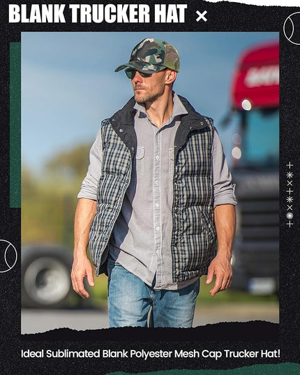 10 Pcs Sublimation Blank Trucker Hats Bulk Mesh Baseball Cap Polyester Mesh Trucker Hat for Men and Women