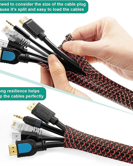 ZhiYo 6.6ft - 4/5 inch Cable Sleeve, Cord Wrap Wire Protector Tubing for Pets, PC Cable Wrap, Computer Cable Management Sleeve - Black - Red