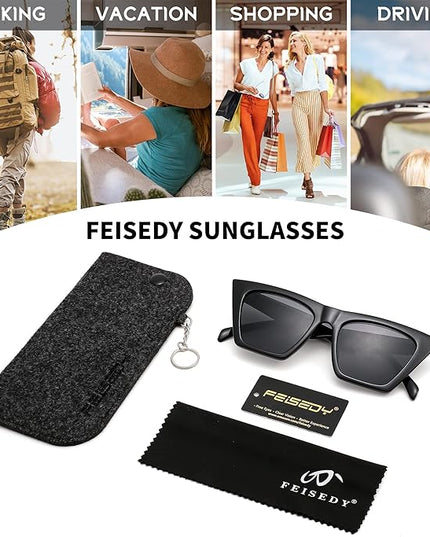 FEISEDY Vintage Square Cat Eye Sunglasses Women Trendy Cateye Sunglasses B2473