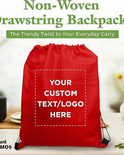 DISCOUNT PROMOS Custom Non-Woven Drawstring Backpacks Set of 10/50/100, Personalized Bulk Pack
