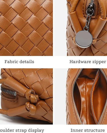 Woven Leather Crossbody Bag,Small Woven Crossbody Purse for Women, Mini braided Clutch Shoulder Handbag,Light Weight