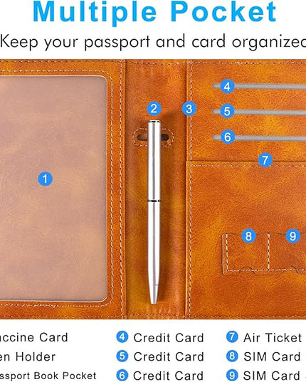 ACdream Passport and Vaccine Card Holder Combo, Cover Case with CDC Vaccination Card Slot, Leather Travel Documents Organizer Protector, with RFID Blocking, for Women and Men, C - Yellow & Plane, C