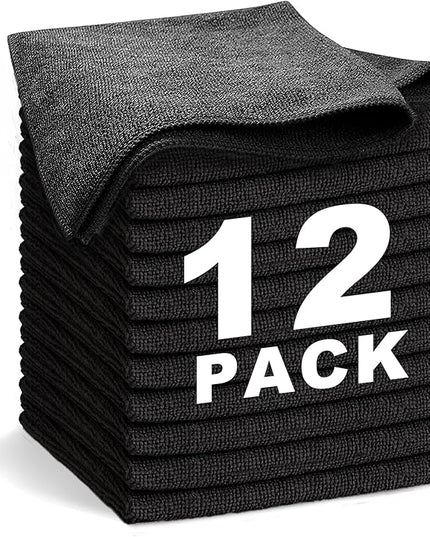 Black Microfiber Cleaning Cloth 13"x13", Ultra Soft Absorbent Microfiber Cleaning Rags for Housekeeping Cleaning Supplies, Lint Free Reusable Cleaning Cloths for House Washable, Pack of 12