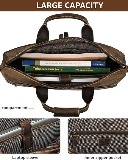 LEATHER VILLAGE 16" Leather Laptop Messenger Briefcase Bag for Men-Leather Satchel for Travel and Office Shoulder Bag- Rustic Brown