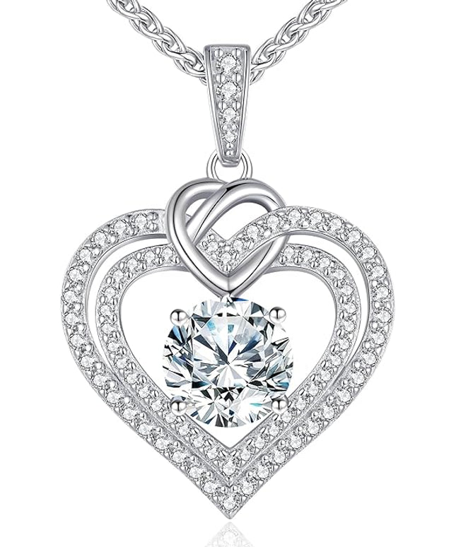 OOBEE Moissanite Heart Necklaces for Women, 1- 4 Carat Moissanite 925 Sterling Silver Gold Plating Fine Women Necklace，Ideal Anniversary Birthday Christmas Valentine Mothers Day Jewelry Gifts for Mom Wife Her Girlfriend