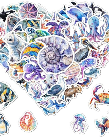 Pack 50 Pcs Cute Sea Ocean Animal Stickers for Water Bottles Funny Laptop Luggage Computer Scrapbooking Teens Girls Boys Adults Waterproof Aesthetic Sticker Small Vinyl Decals