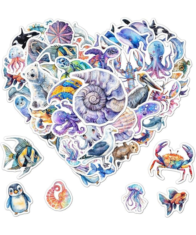 Pack 50 Pcs Cute Sea Ocean Animal Stickers for Water Bottles Funny Laptop Luggage Computer Scrapbooking Teens Girls Boys Adults Waterproof Aesthetic Sticker Small Vinyl Decals