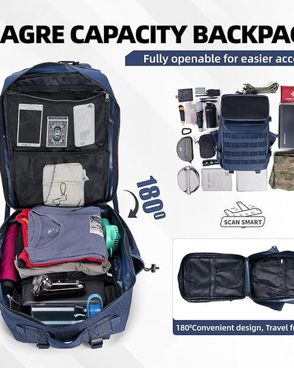 gracedon Tactical Backpack - Military Molle Bag 3 Days Pack for men and Women Large Assault Rucksack 45L (Navy)