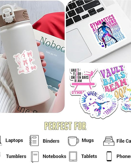 16PCS Gymnastics Stickers for Girls Kids, Gymnastics Stickers for Water Bottles Scrapbook Poster Board, Gymnastics Vinyl Stickers Waterproof Favors for Party
