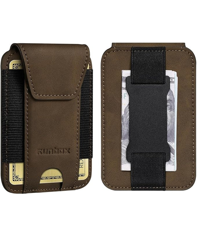 RUNBOX Slim Wallet for Men Front Pocket wallet with Cash Strap Minimalist Leather RFID Blocking wallet