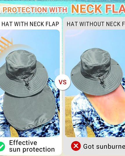NPQQUAN Sun Hats for Men Women with Neck Flap UPF 50+ UV Protection Wide Brim Bucket Hat Safari Hiking Fishing Hats