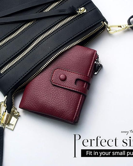 Bveyzi Small Soft Leather Wallet for Women RFID Blocking Ladies Card Holder with Double Zipper Pocket