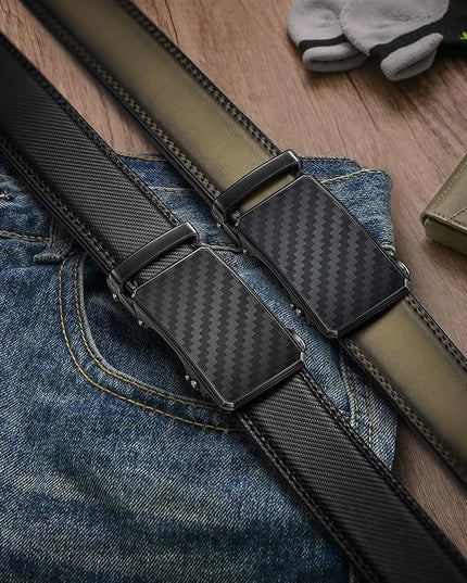 KEMISANT Men Belt 2 Pack, Leather Ratchet Belt Easy Click Slide For Men 1 3/8",Cut for Fit