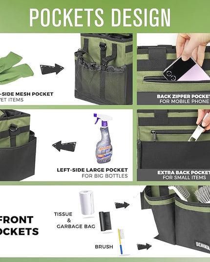 Compact Wearable Cleaning Caddy, Small Cleaning Caddy Supplies Organizer with Handle & Shoulder Straps for Housekeepers, Under Sink & Car Cleaning Tool Organizers Bag (Armygreen)