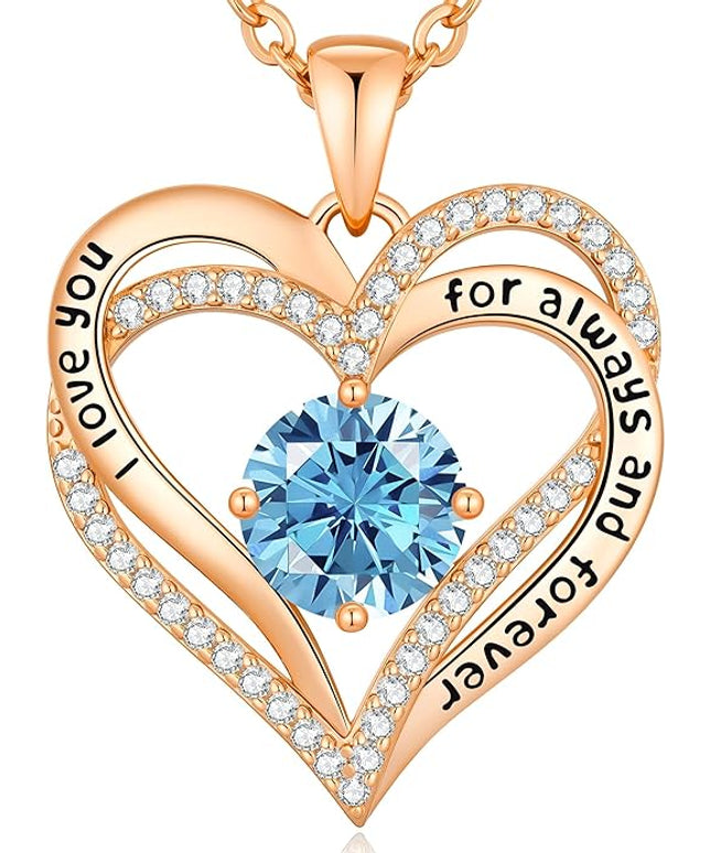 CDE Forever Love Heart Necklaces for Women, Wedding Anniversary, Birthday Mothers Day Christmas Day Gifts for Mom, Mother, Wife, friend, S925 Silver Jewelry with Birthstone Pendant