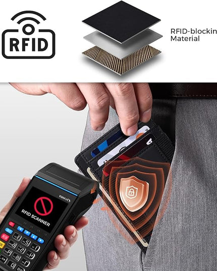 RUNBOX Slim Minimalist Wallet 8-12 Cards Front Pocket RFID Blocking Leather Small Thin Card Holder Wallets for Men and Women Gifts for Him