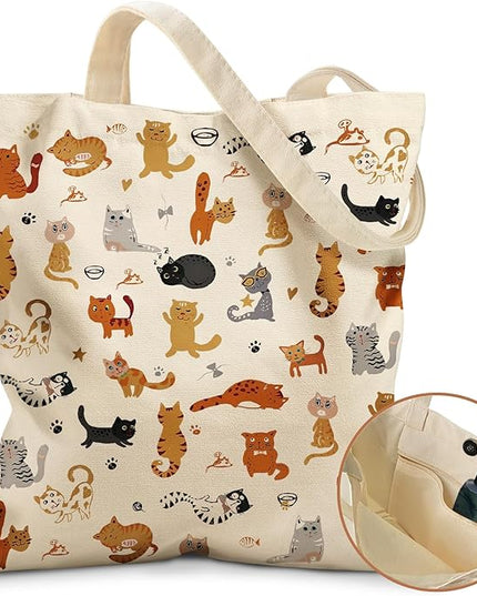 Aesthetic Tote Bag for Women- with Magnetic Buckle and Zipper Inner Pocket Cloth Cotton Canvas Tote Bags