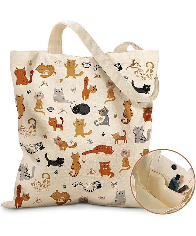Aesthetic Tote Bag for Women- with Magnetic Buckle and Zipper Inner Pocket Cloth Cotton Canvas Tote Bags