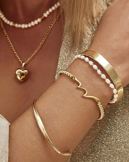 Gold Bracelets for Women 14K Gold Beaded Bracelets Stackable Bracelets for Women Gold Charm Bracelet Non Tarnish Gold Jewelry for Women Trendy
