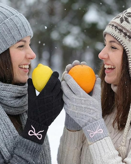 Liitrsh Women Winter Gloves with Embroidery Bow Touchscreen Warm Elastic Knit Lining Gloves for Cold Weather Gift