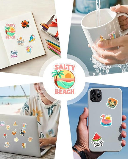 100 PCS Hawaii Travel Stickers Pack, Tropical Beach Vinyl Waterproof Decals with Palm Trees Ocean Summer Culture, Sticker Laptop Water Bottle Car Luggage Gift for Birthday