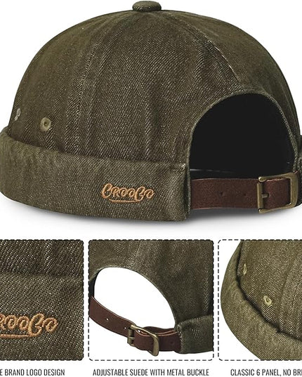 Croogo Denim Docker Hat Fashion Brimless Beanie Hat Retro Worker Skull Cap Rolled Cuff Sailor Cap Hip Hop Dancing Watch Cap