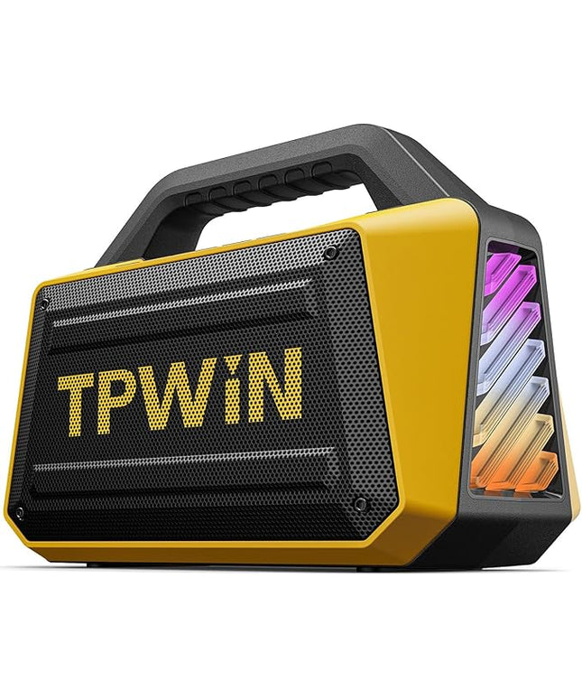 Portable Bluetooth Speakers - Wireless Jobsite Speaker 80W Peak, TWS, Light Shows, Loud Speaker with Deep Bass, BT 5.3, IPX6 Waterproof, 20H Playtime for Outdoor Beach Camping Garage - Yellow