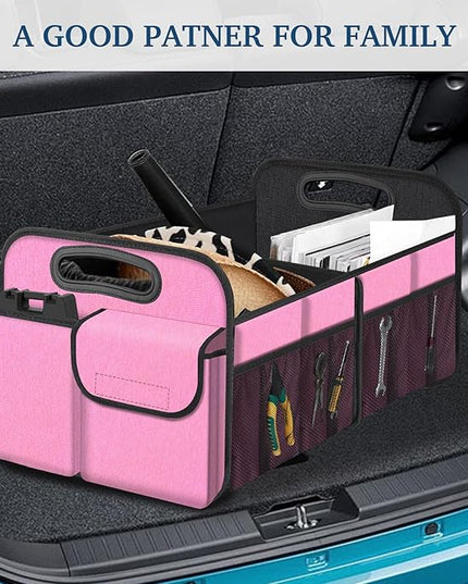 Femuar Car Trunk Organizer, Car Storage Organizer with Large Capacity Waterproof Collapsible Trunk Organizer for Car Suv/Jeep/Sedan (Pink, Standard)