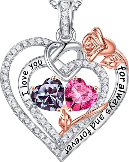 Iefil Christmas Gifts for Wife Women - 925 Sterling Silver Double Birthstone Necklace, Anniversary Birthday Gifts for Women, Jewelry Gift for Wife Girlfriend Mom Her