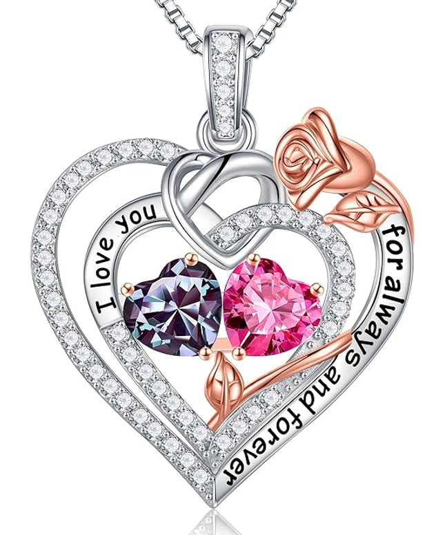 Iefil Christmas Gifts for Wife Women - 925 Sterling Silver Double Birthstone Necklace, Anniversary Birthday Gifts for Women, Jewelry Gift for Wife Girlfriend Mom Her