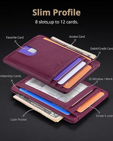 Buffway Slim Minimalist Front Pocket RFID Blocking Leather Wallets for Men and Women - Alaska Purple