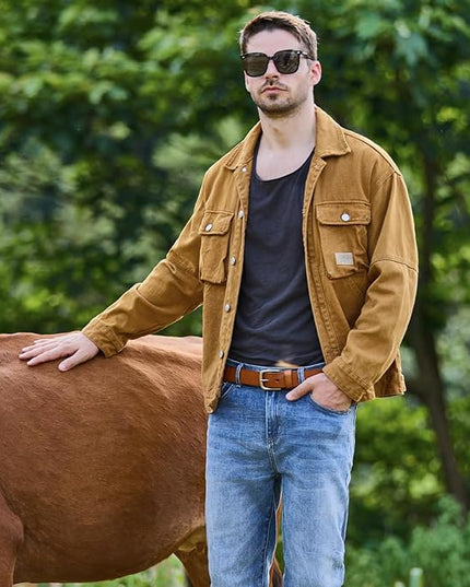 VATAN Men's Genuine Leather Casual Every Day Jeans Belts, Handmade Men Leather Belt with Gift Box
