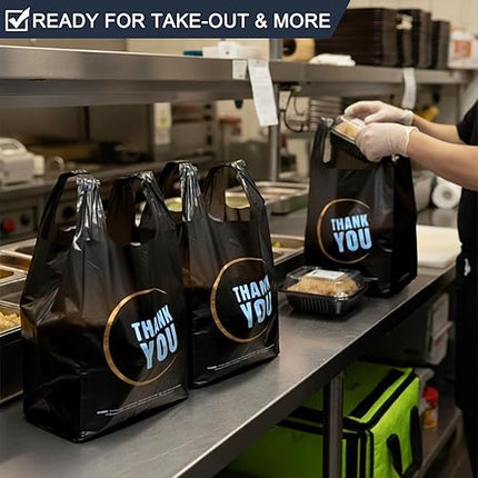 YoYoRain 855 Pack Black T-Shirt Bags with Handles, 11.5"x6.25"x21" Durable HDPE Plastic Shopping & Carry-Out Bags for Grocery, Retail, Takeout & Small Business