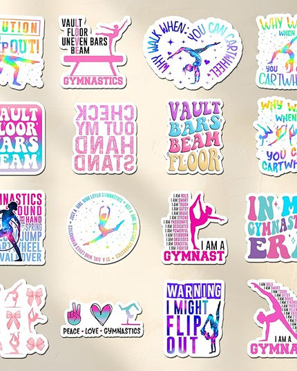 16PCS Gymnastics Stickers for Girls Kids, Gymnastics Stickers for Water Bottles Scrapbook Poster Board, Gymnastics Vinyl Stickers Waterproof Favors for Party