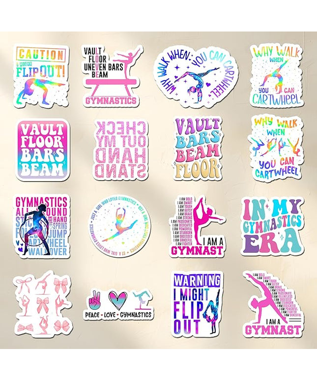16PCS Gymnastics Stickers for Girls Kids, Gymnastics Stickers for Water Bottles Scrapbook Poster Board, Gymnastics Vinyl Stickers Waterproof Favors for Party