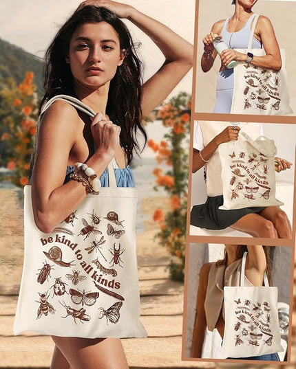 Aesthetic Canvas Tote Bag for Women - Sturdy Cloth Cotton Totes Bag with Pattern Shoulder Bag