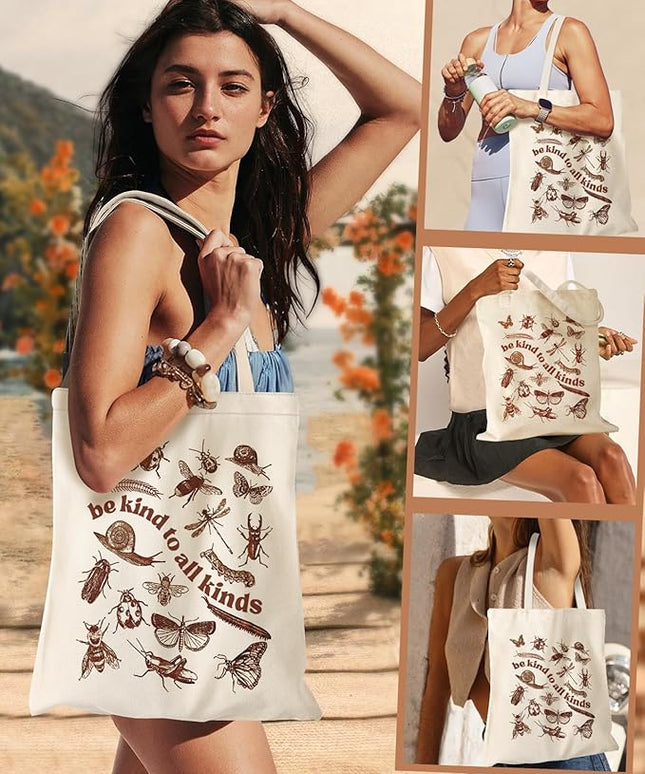 Aesthetic Canvas Tote Bag for Women - Sturdy Cloth Cotton Totes Bag with Pattern Shoulder Bag