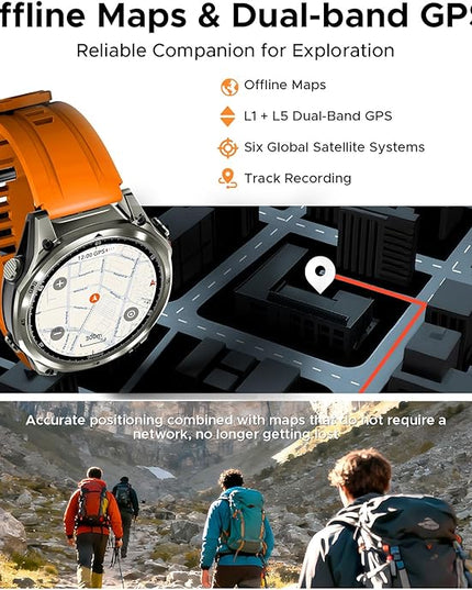 DOOGEE Anywise W1 Pro Mens Smart Watch, 5ATM Dual-Band GPS Offline Maps,1.43'' Fitness Smartwatches for Android Phone/iPhone Compatible,170+ Sports Modes, Answer/Make Calls/18 Days Battery/2 Strap