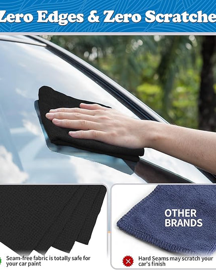 FIXSMITH Microfiber Cleaning Cloth, Shop Towels Bulk, 24 Pack Black Microfiber Towels for Cars, All-Purpose Absorbent Cleaning Rags, Dust Cloth for Automotive, Mechanic, Garage, Bar, 12 x 11 inch